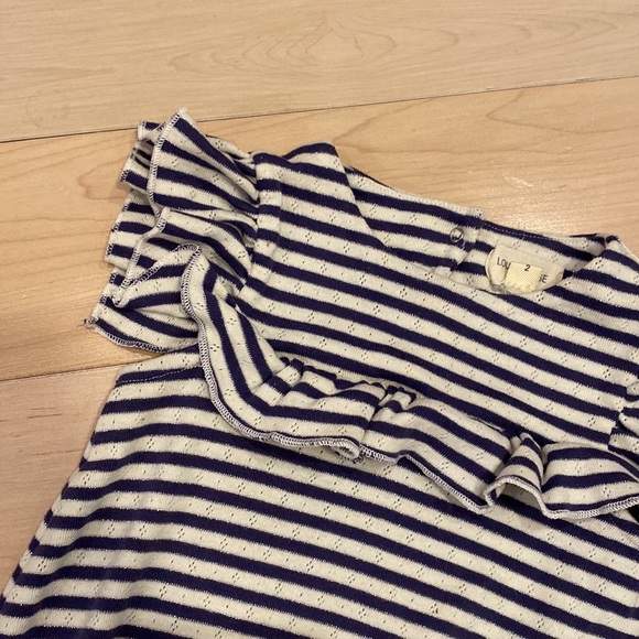 Louis Louise Paris soft cotton ruffle navy white striped romper - Picture 2 of 10